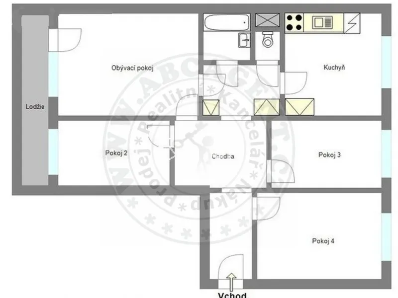 Půdorys k bytu 4+1, Družstevní, 88m2, Praha 11, Chodov